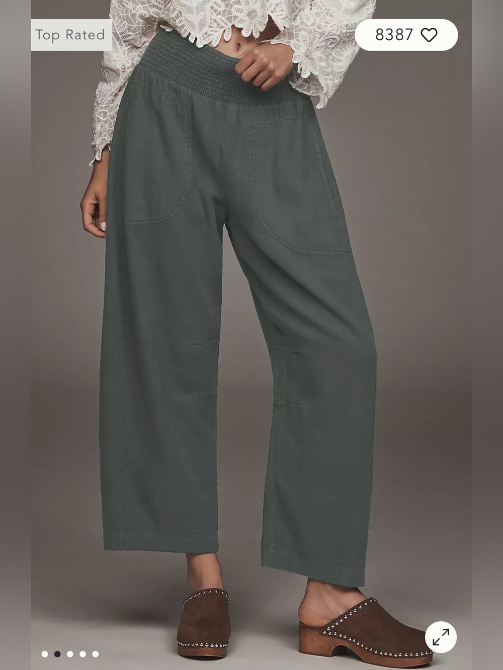 Pilcro/Anthropologie The Reese Smocked Pull On Barrel Pants in Dark Green MP NWT